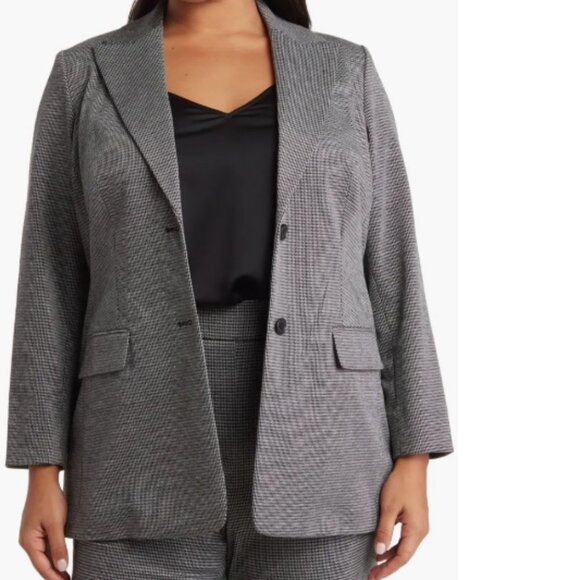 Calvin Klein Women's Houndstooth Peak Lapel Blazer Plus Size 14W Gray $179 nwt - Picture 3 of 15